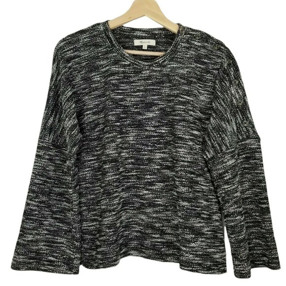 Madewell Knit Sweater Shirt Wide Sleeve Button Shoulder Black & White Small - Picture 3 of 11